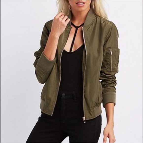 Charlotte Russe Jackets & Blazers - Charlotte Russe Olive Green Bomber Jacket 1X with Gold Hardware/Zippers